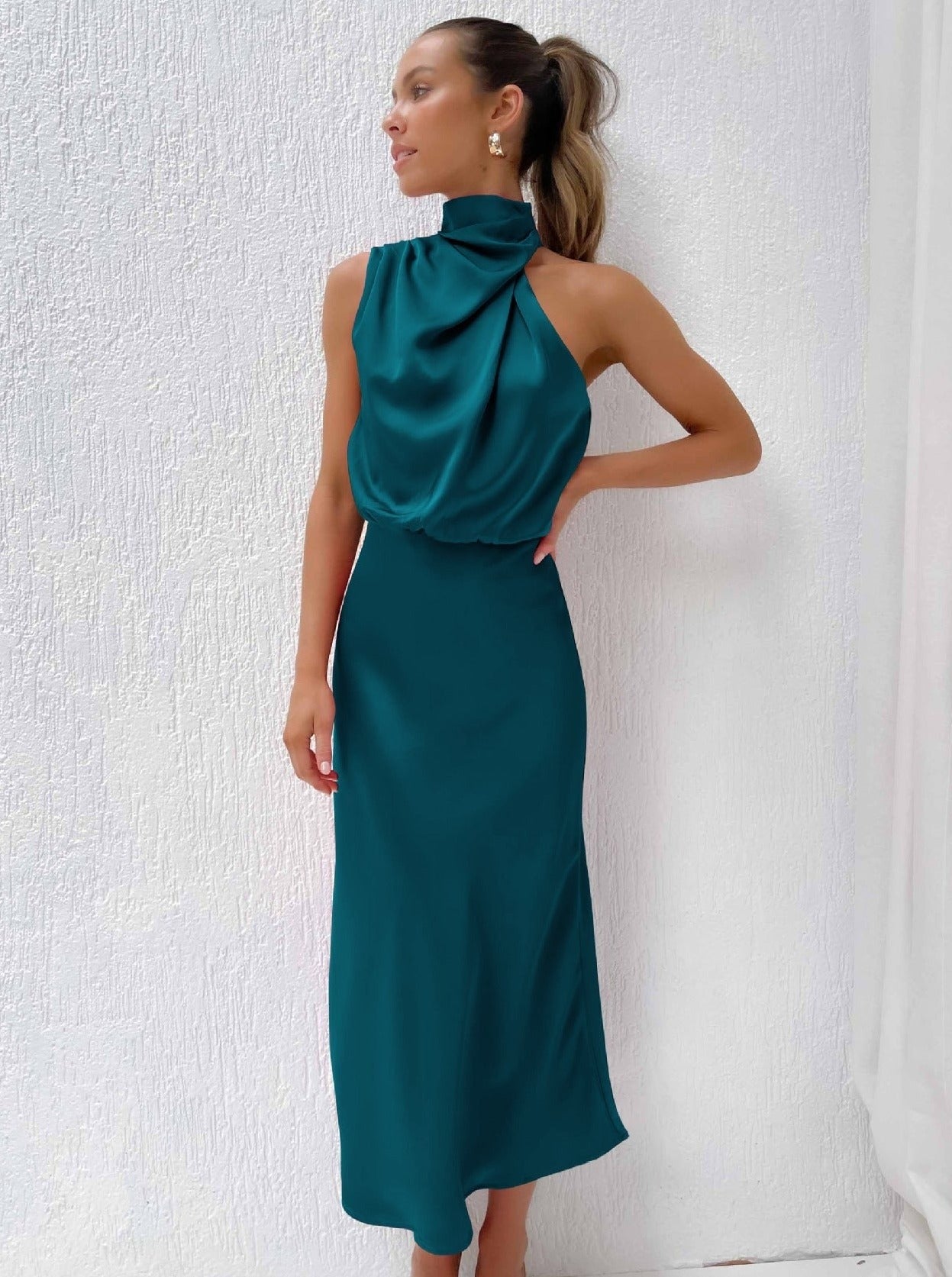 Elegant Halter Neck Satin Dress