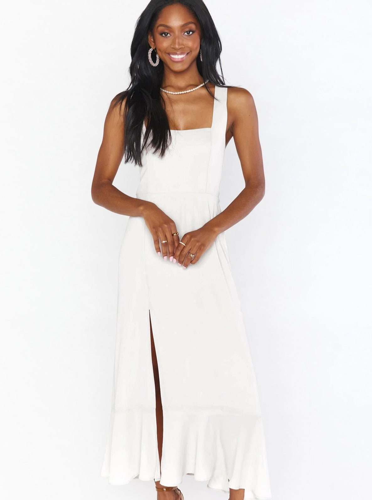 Black and White High-End Square Neck Sleeveless Slit Dress