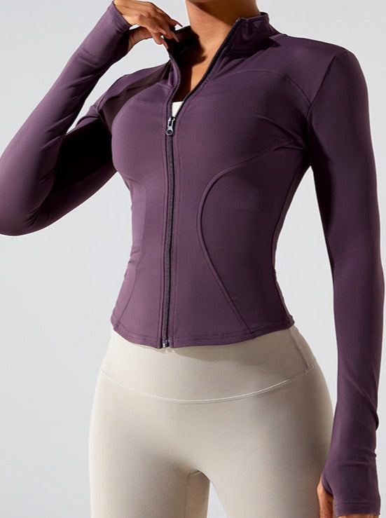Violet Zipper Long-Sleeved Quick Drying Fitness Sports Top