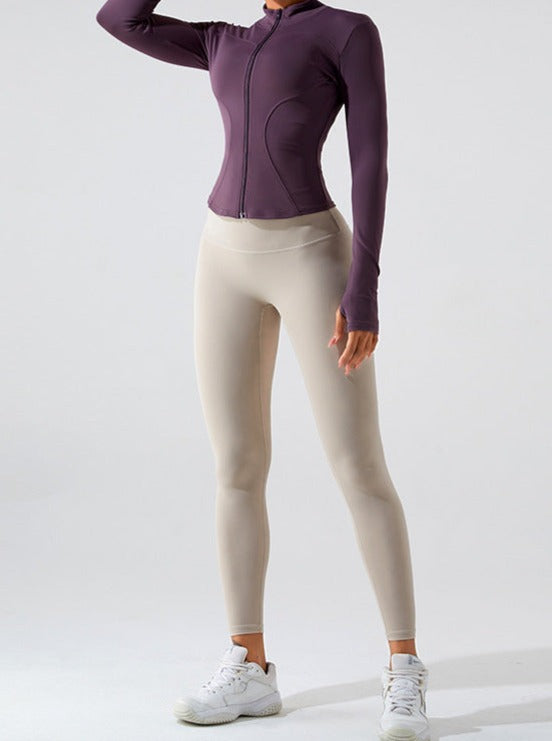 Violet Zipper Long-Sleeved Quick Drying Fitness Sports Top