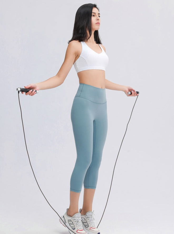 Puderblaue, dehnbare Yoga-Übungshose mit hoher Taille 