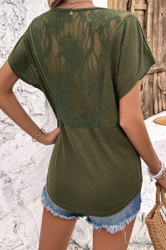 Elegant Green Cap Sleeve Deep V-Neck Ruched Blouse