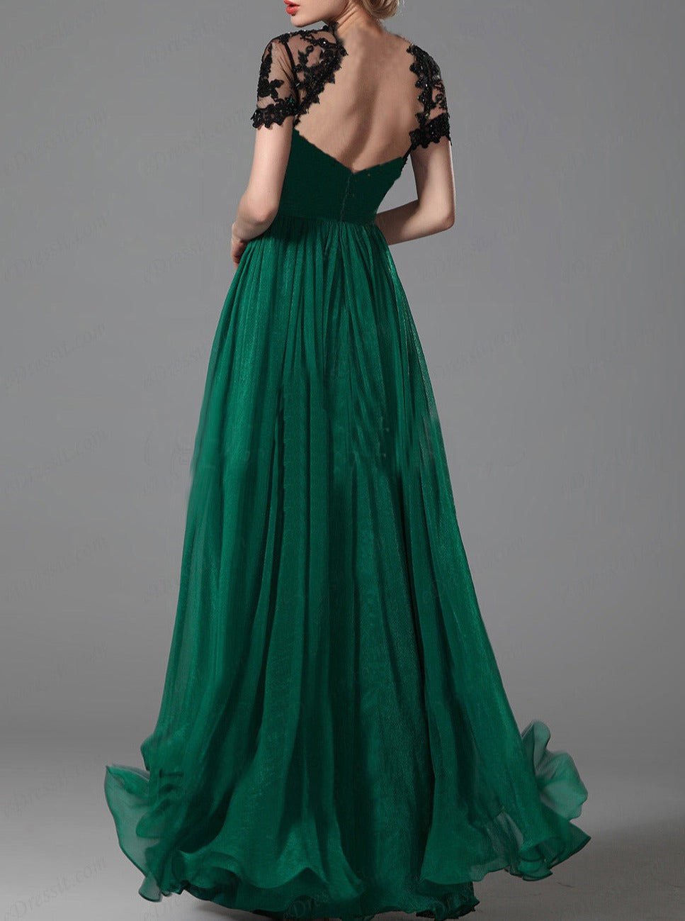 Elegante abito da sera plissettato verde 
