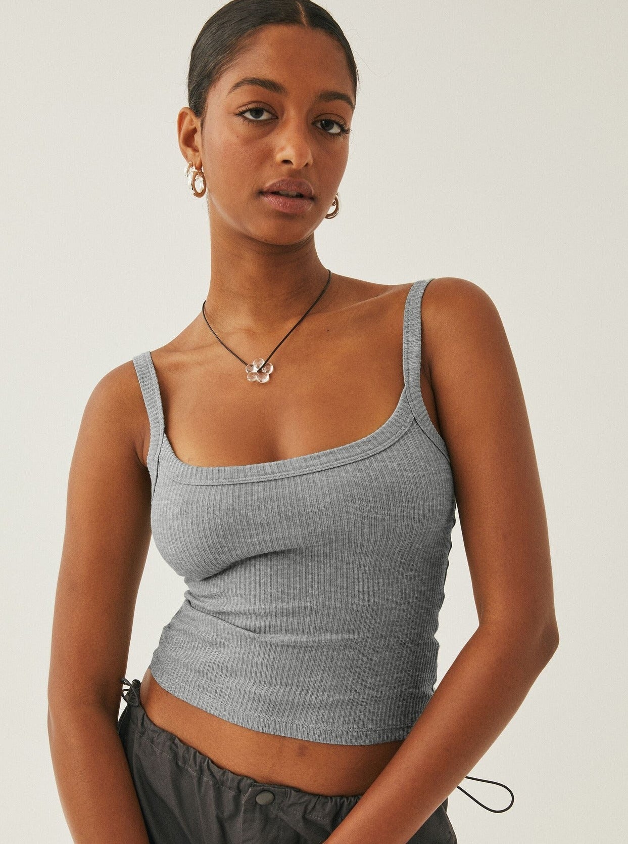 Grey Sexy Knitted Camisole Sleeveless Crop Top