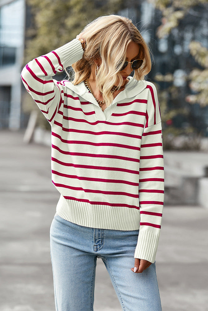 Casual Striped Collared Pullover