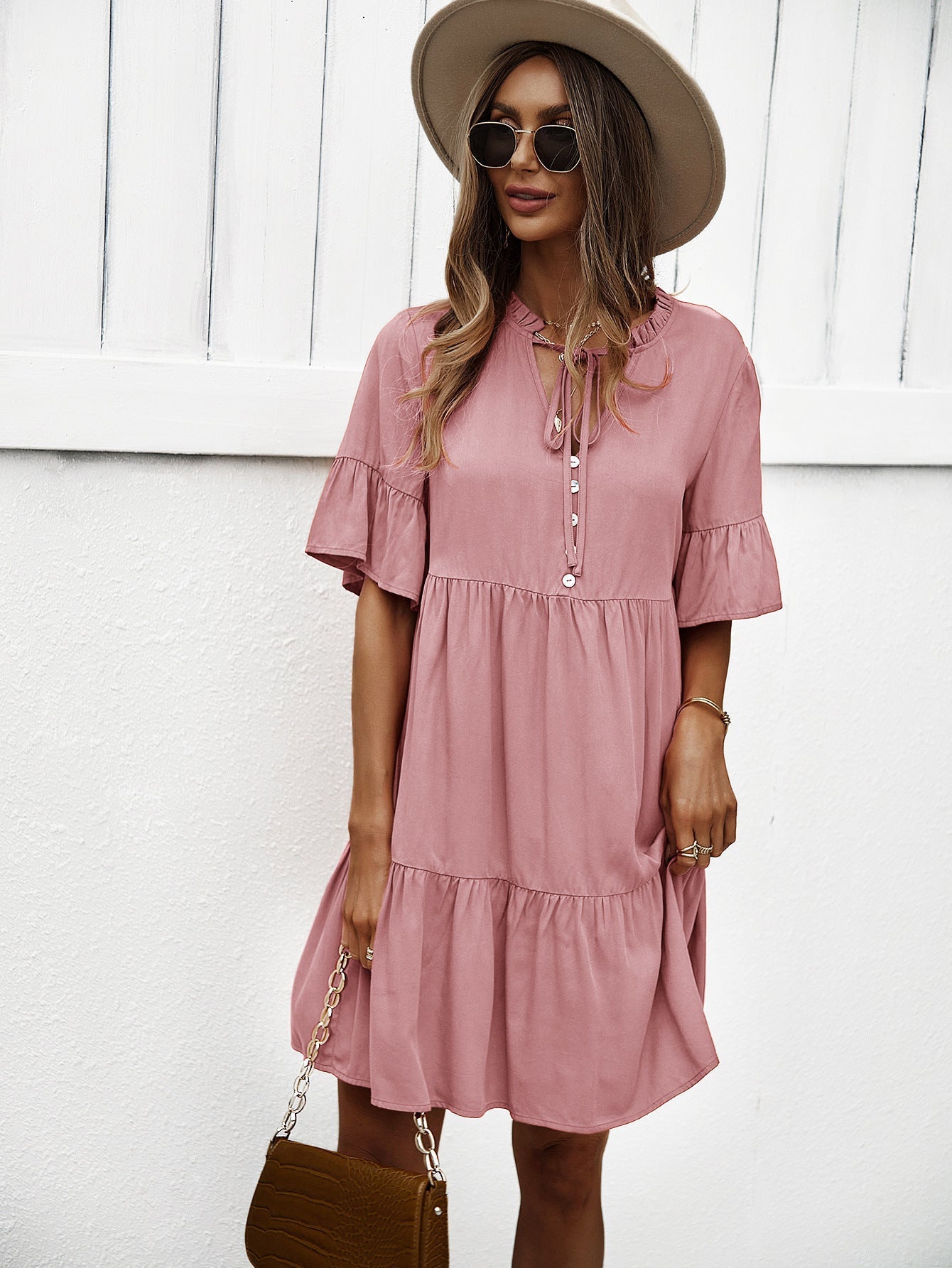 Solid Color Layered A-Line Dress