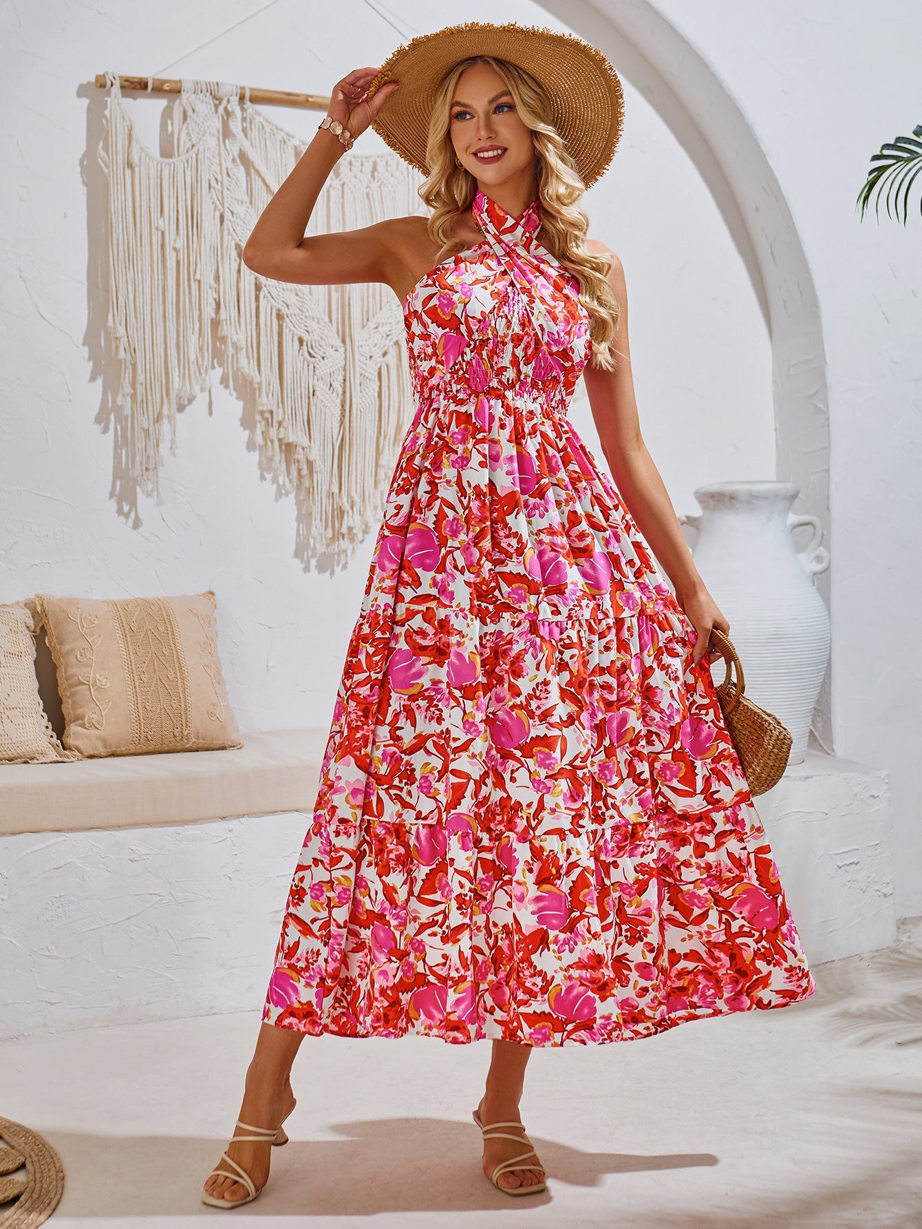 Summer Halter Neck Floral Printed Maxi Dress