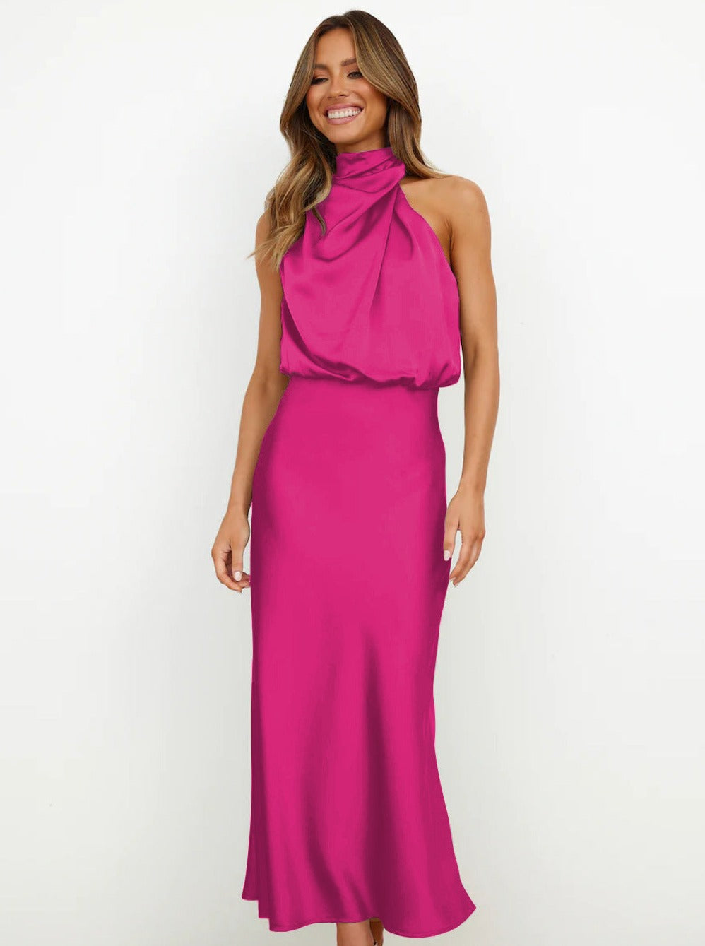 Elegant Halter Neck Satin Dress