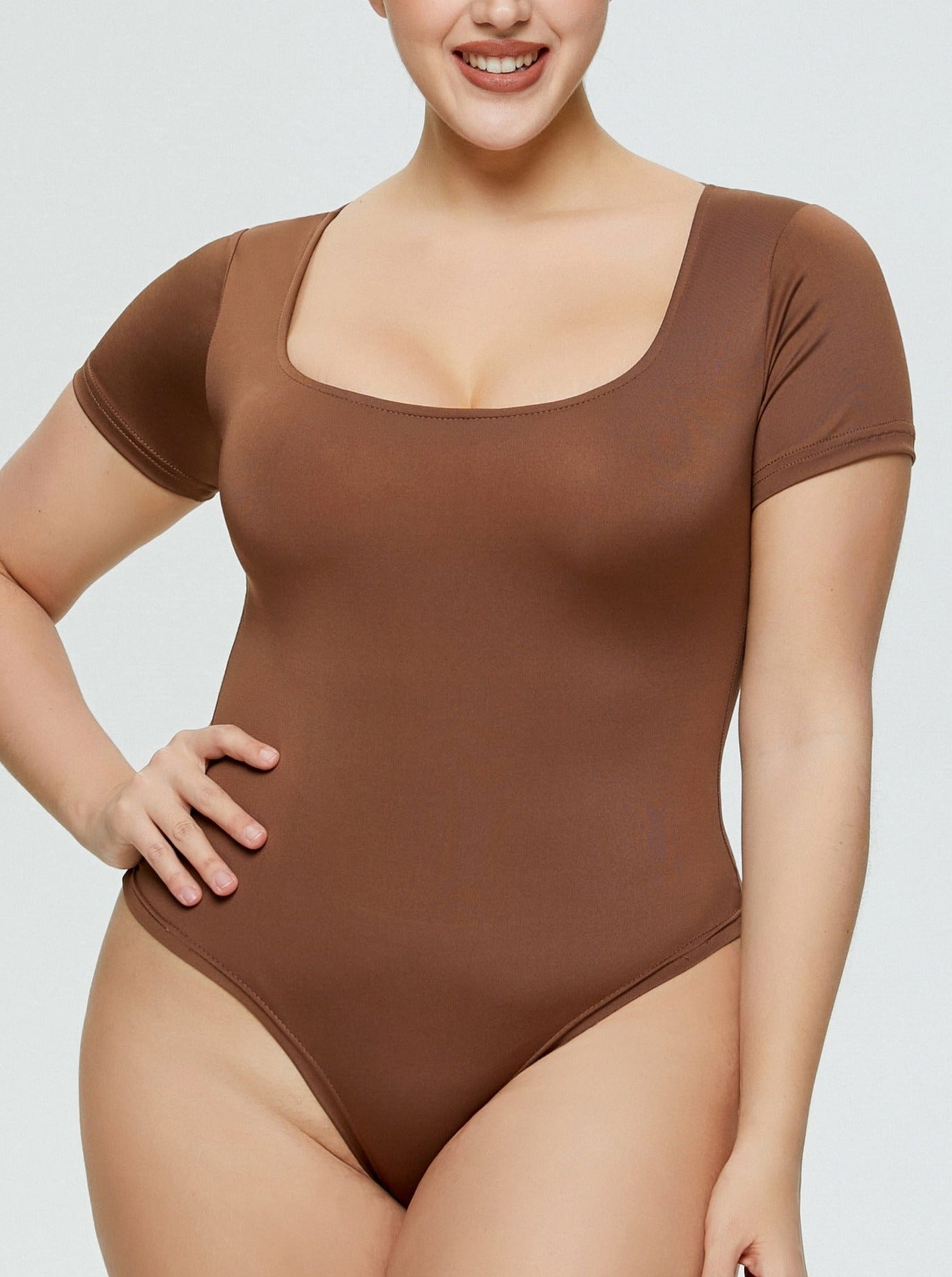 Brown Plus Size Short Sleeved Bodysuit