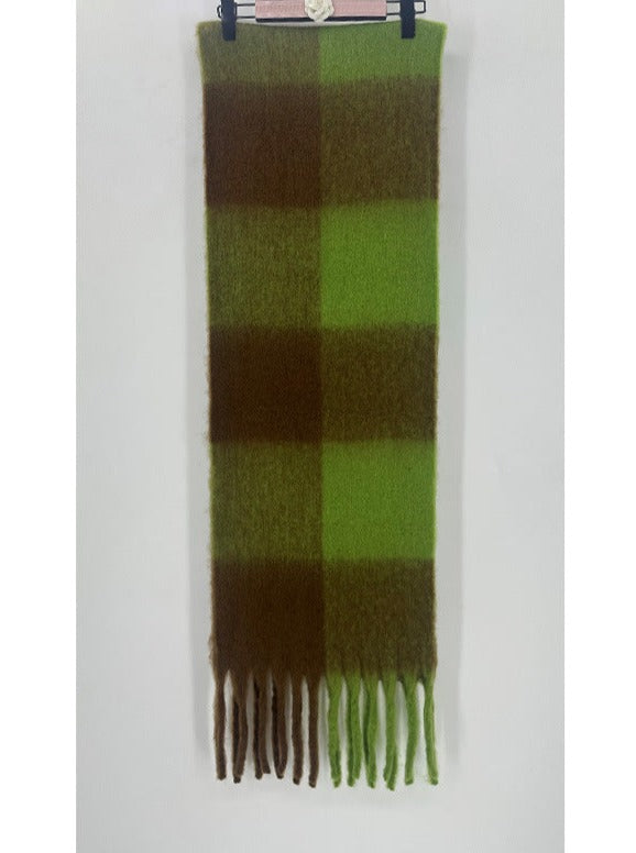 Sciarpa invernale double face a quadretti verde e marrone 