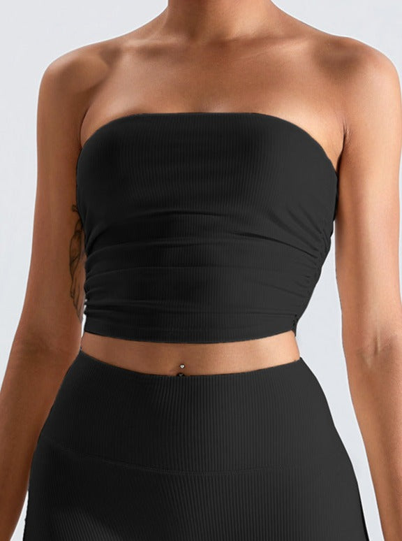 Black Threaded Chest-Wrapped Slim Fitting Tube Top