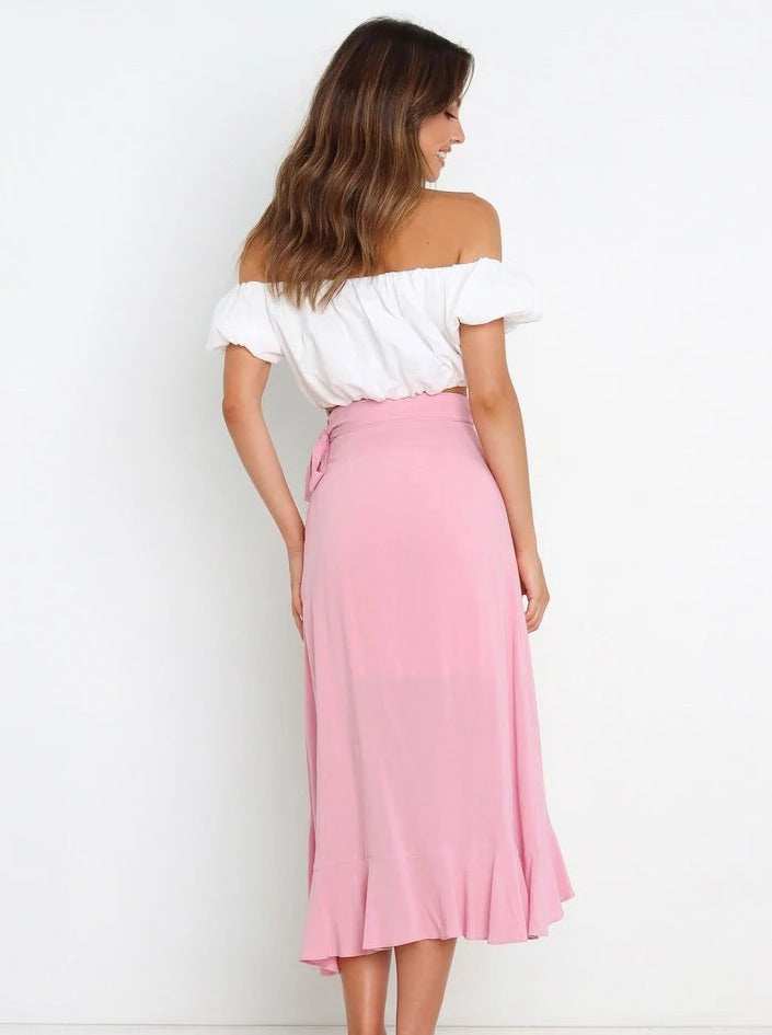Pink Asymmetrical Sexy Long Skirt