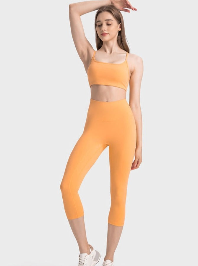 Orange dehnbare Übungs-Yogahose mit hoher Taille 