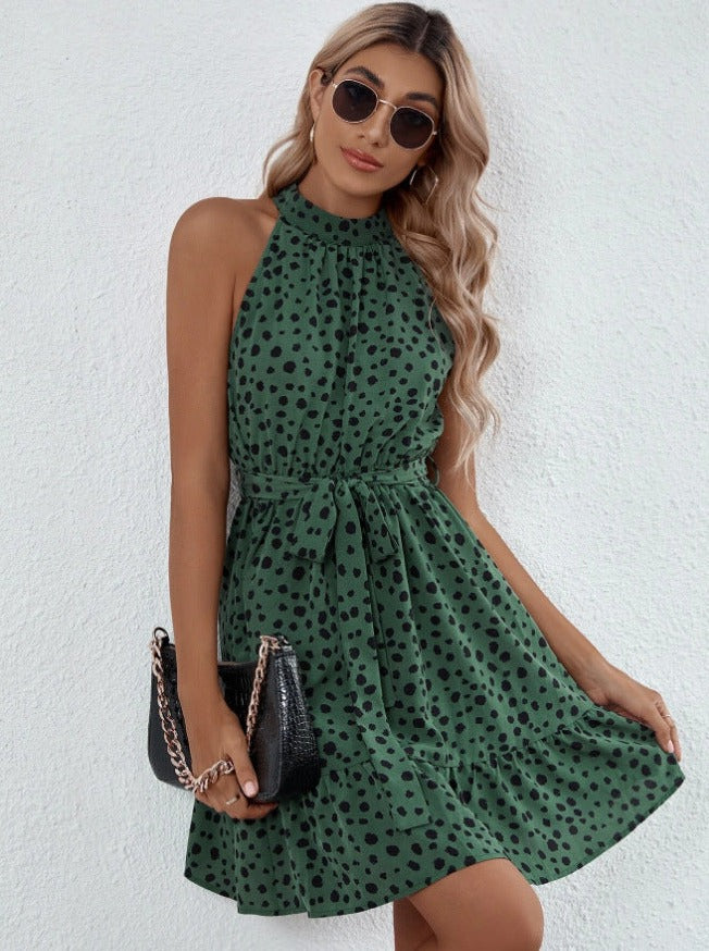 Women's Sleeveless Polka Dot Lace Ruffle Dress