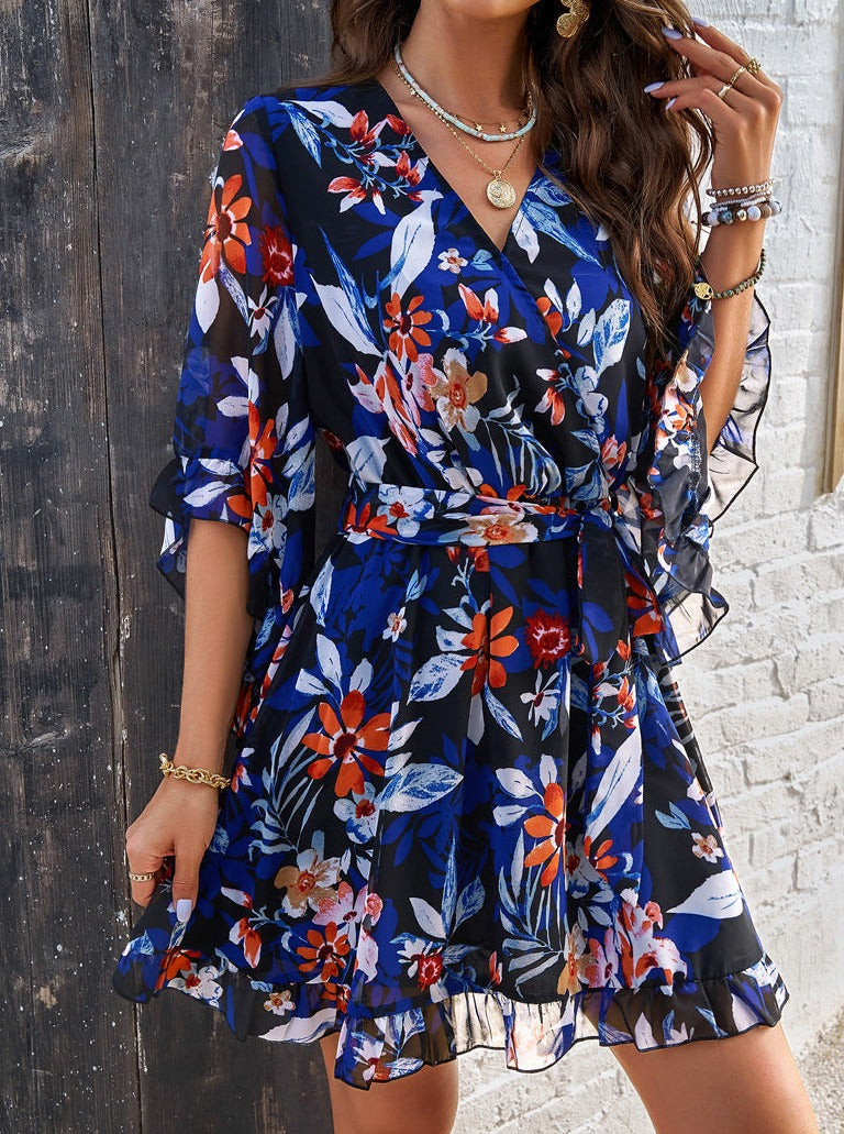 Casual Black Floral Printed Dress