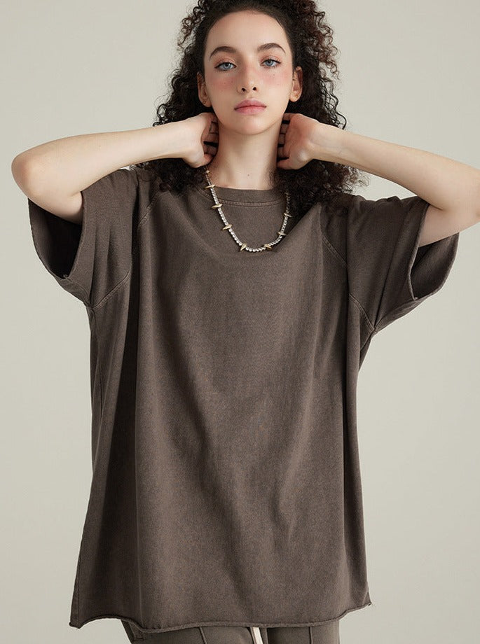 Loose Brown Basic Solid Color Casual Shirt