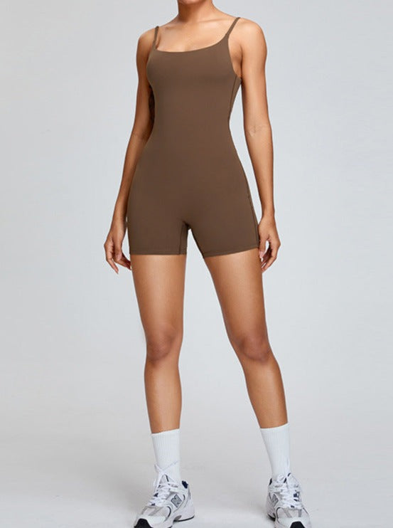 Solid Color Brown Sexy Active Jumpsuit