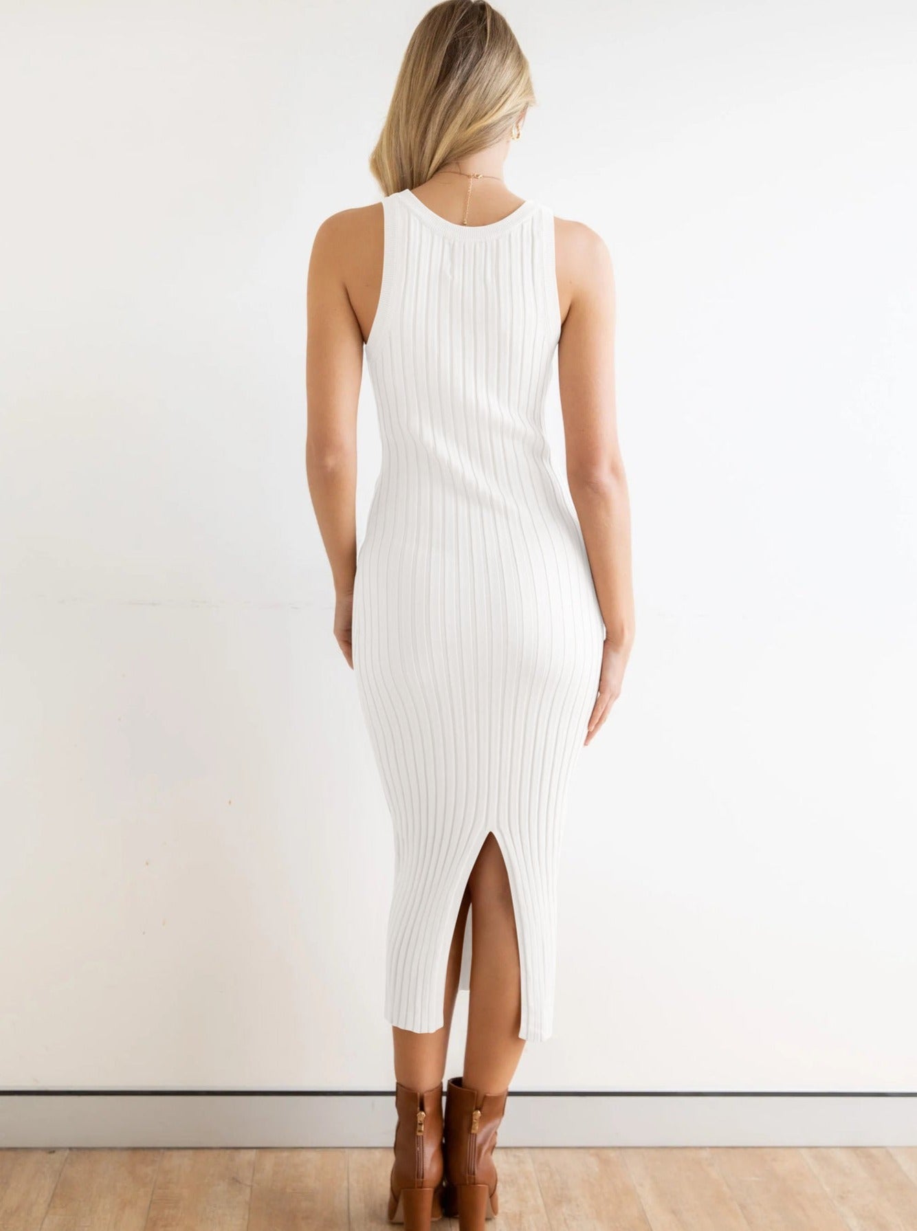 White Bodycon Hip-Wrapped Slit Dress