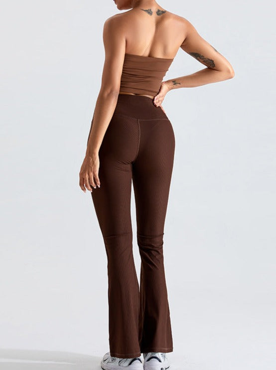 Brown Threaded Chest-Wrapped Slim Fitting Tube Top