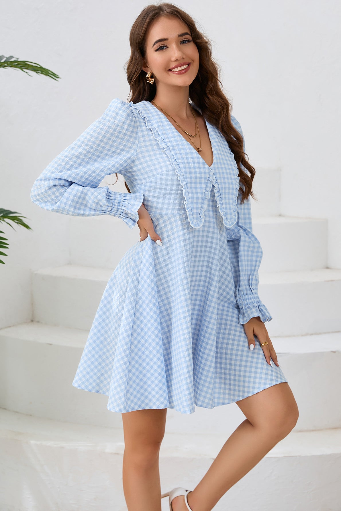 Kleid mit Volant und Gingham-Muster