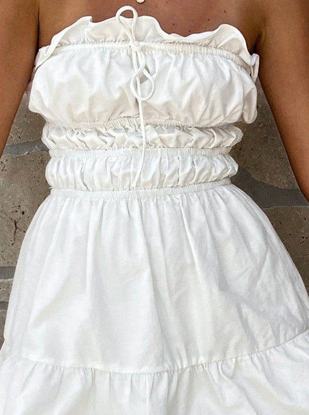 Einfarbiges Tube-Top-Kleid mit Kordelzug 