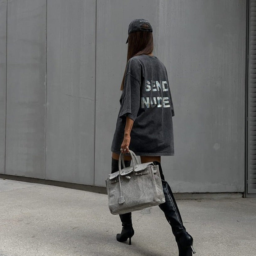 Trendy Oversize Streetwear Distressed Letter Printed Cotton Shirt