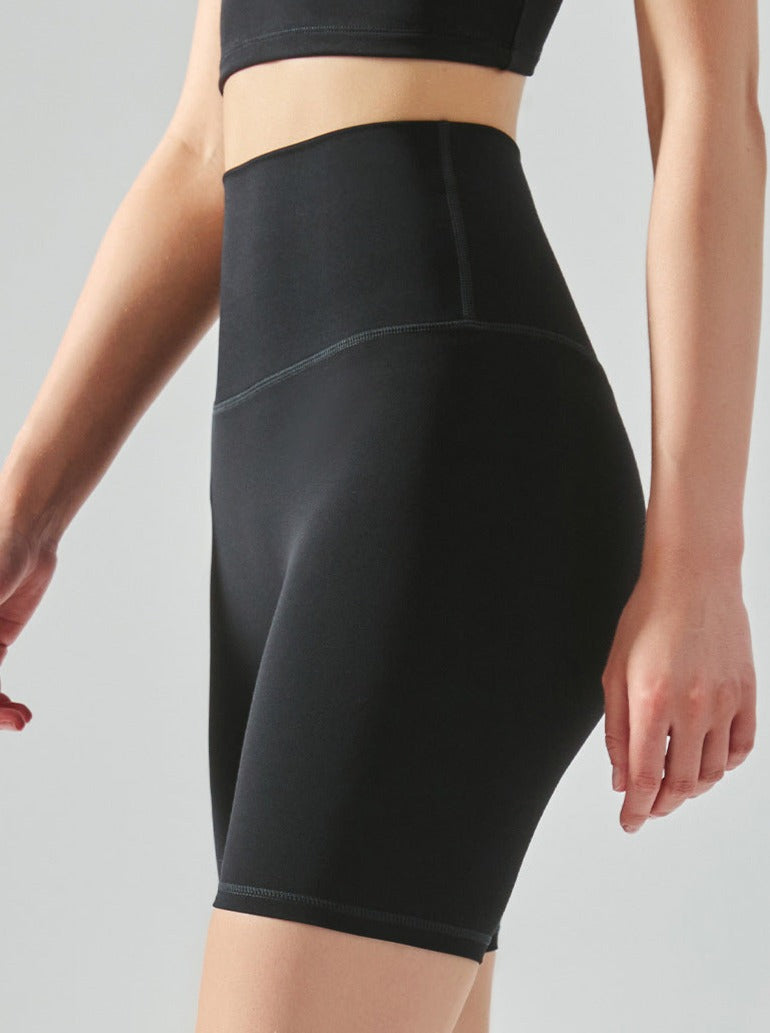 Schwarze Yoga-Shorts mit hoher Taille, elastisch, nahtlos 