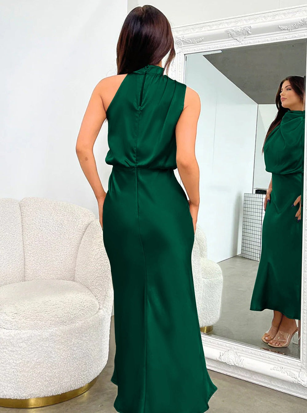 Elegant Halter Neck Satin Dress