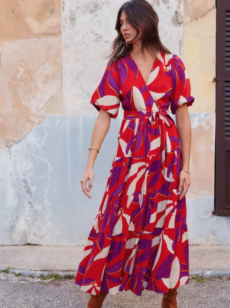 Temperament Leisure V-Neck Printed Mid-Length Dress