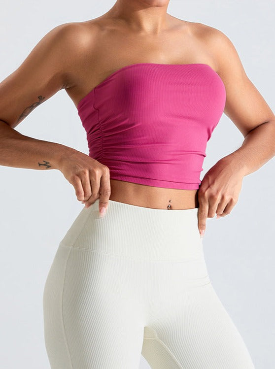 Pink Threaded Chest-Wrapped Slim Fitting Tube Top