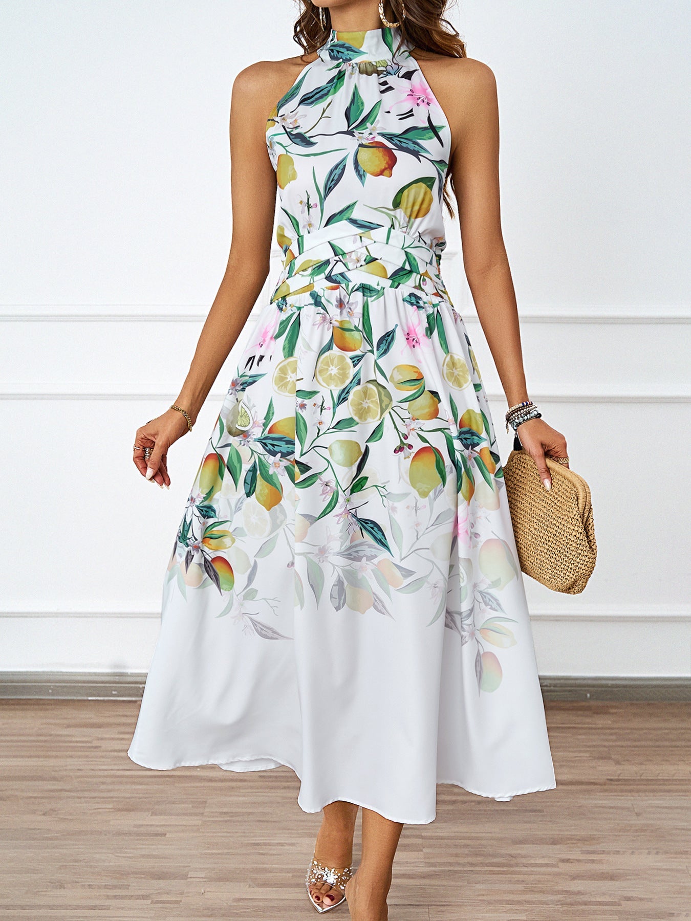 Halter Neck Floral Printed Dress