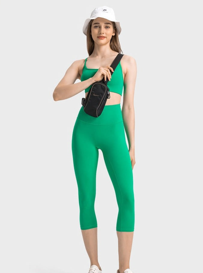 Pantaloni da yoga per esercizi a vita alta elasticizzati verdi 