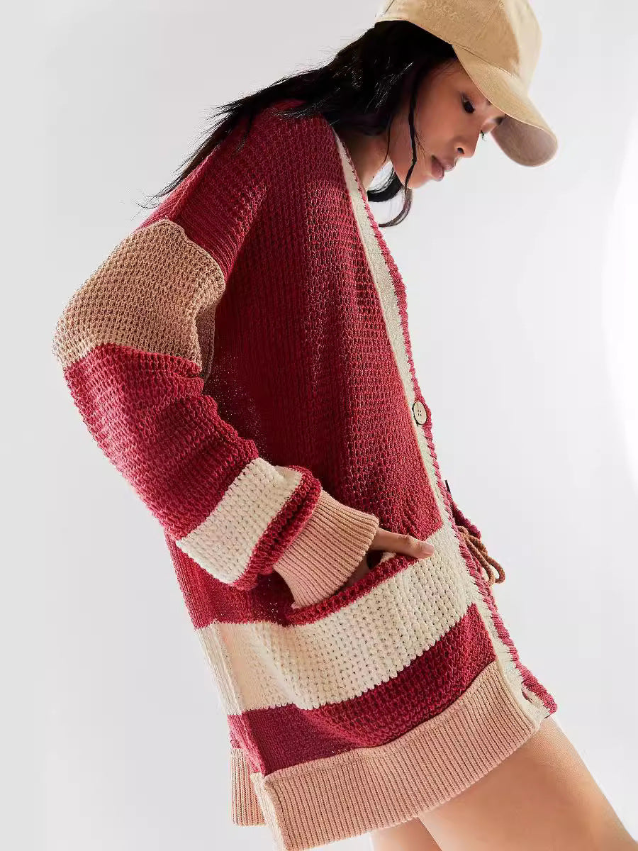 Women's Striped Oversized Knit Cardigan