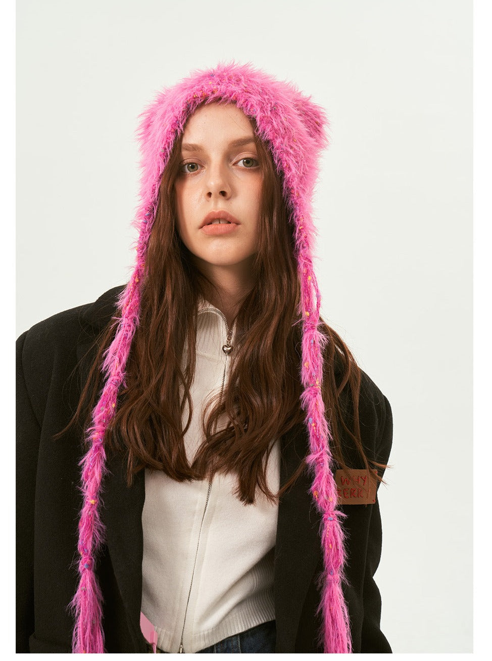 Cappello invernale da donna con orsetto caldo rosa 