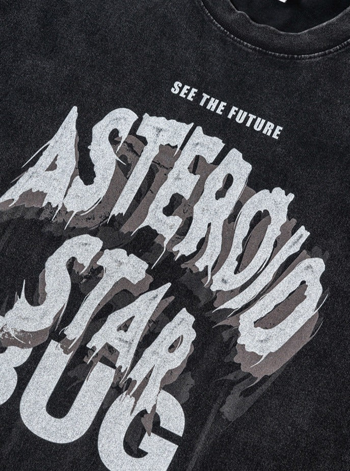Schwarzes, lässiges Hemd mit Asteroiden-Buchstabenaufdruck 