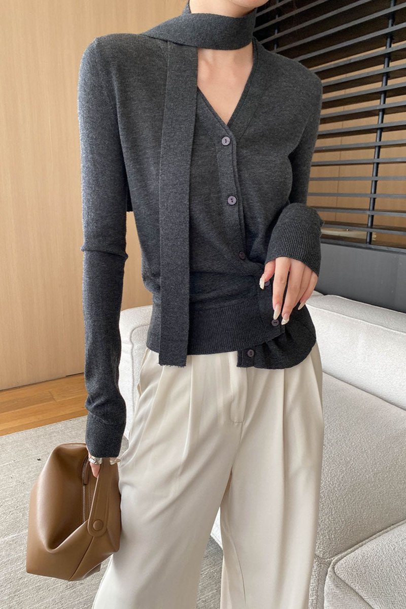 Classy V-Neck Long Sleeve Knitted Cardigan Blouse