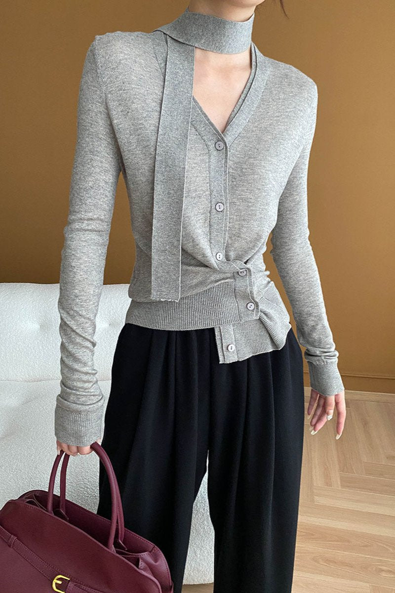 Classy V-Neck Long Sleeve Knitted Cardigan Blouse