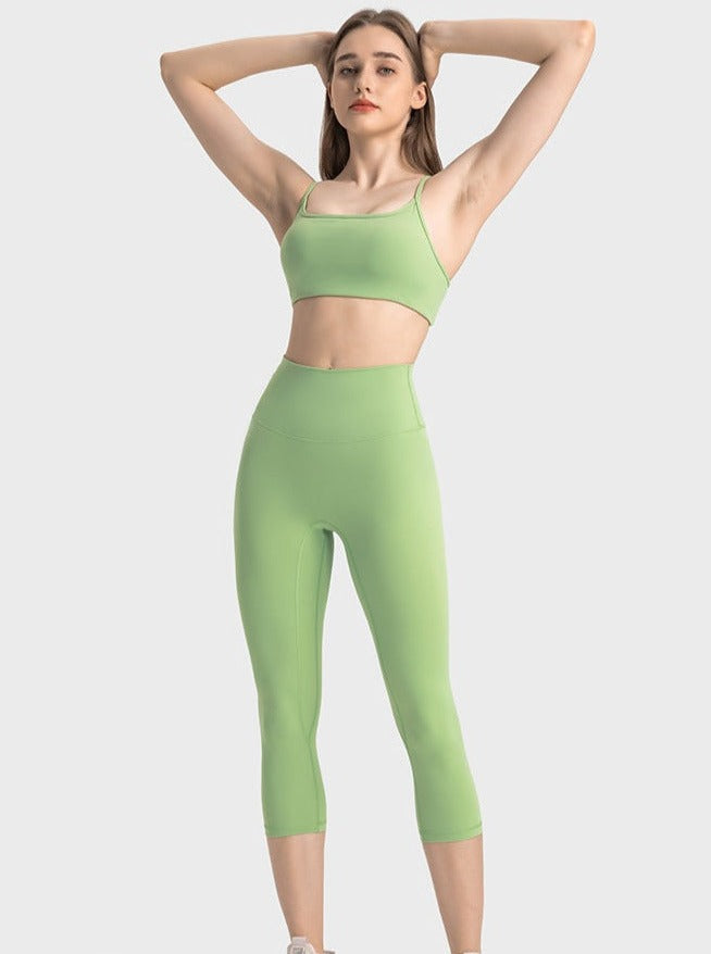 Pantaloni da yoga per esercizi a vita alta elasticizzati verde mela 