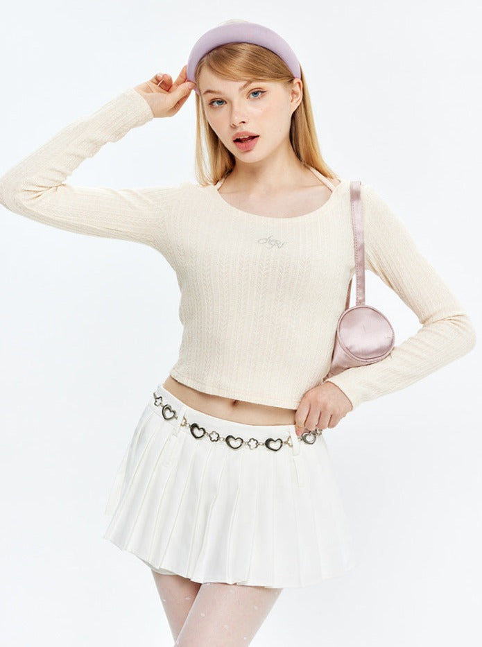 Embroidered Round Collar Right Shoulder Bottoming Top
