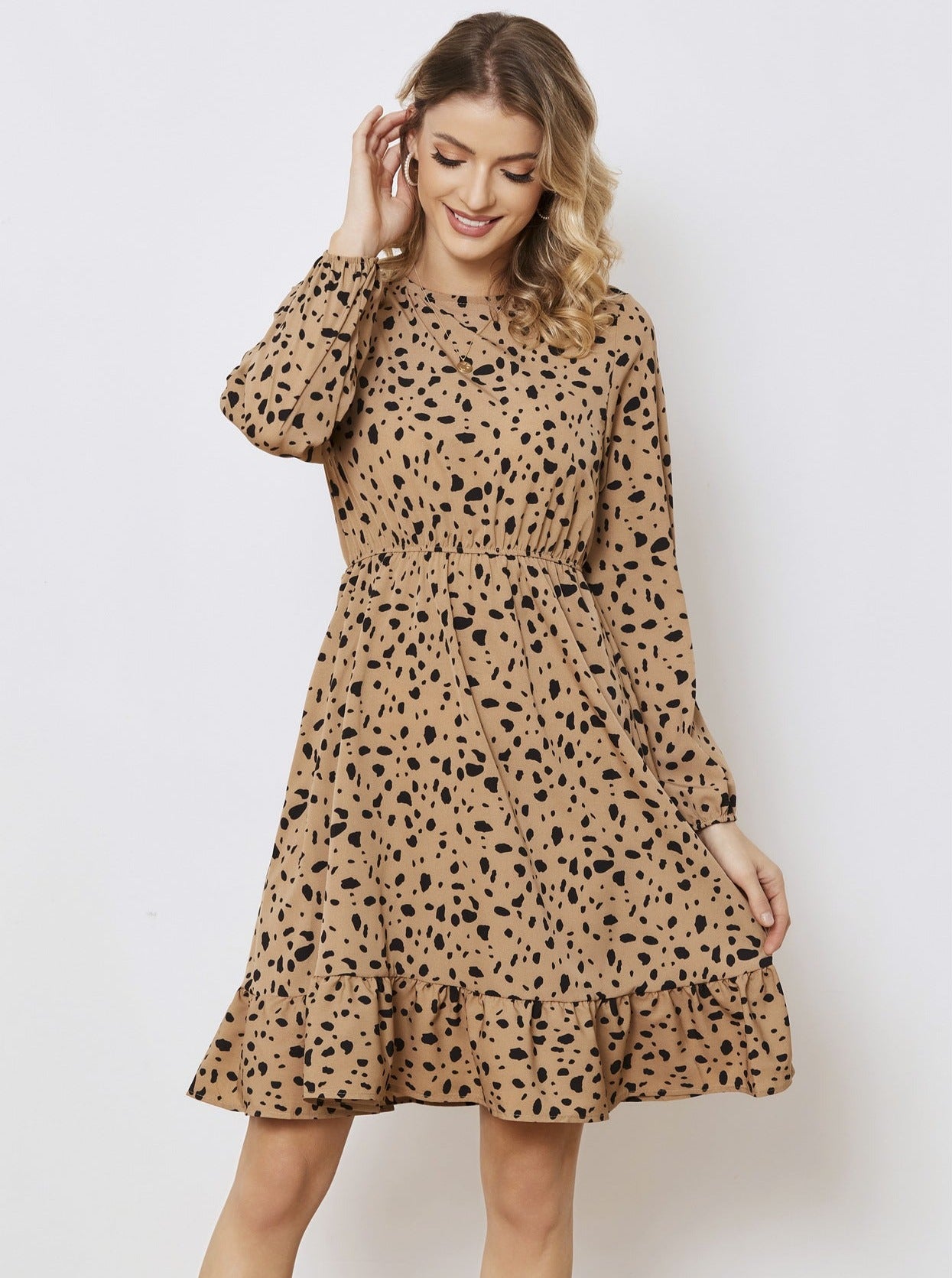 Floral Long Sleeve Temperament Waist Dress