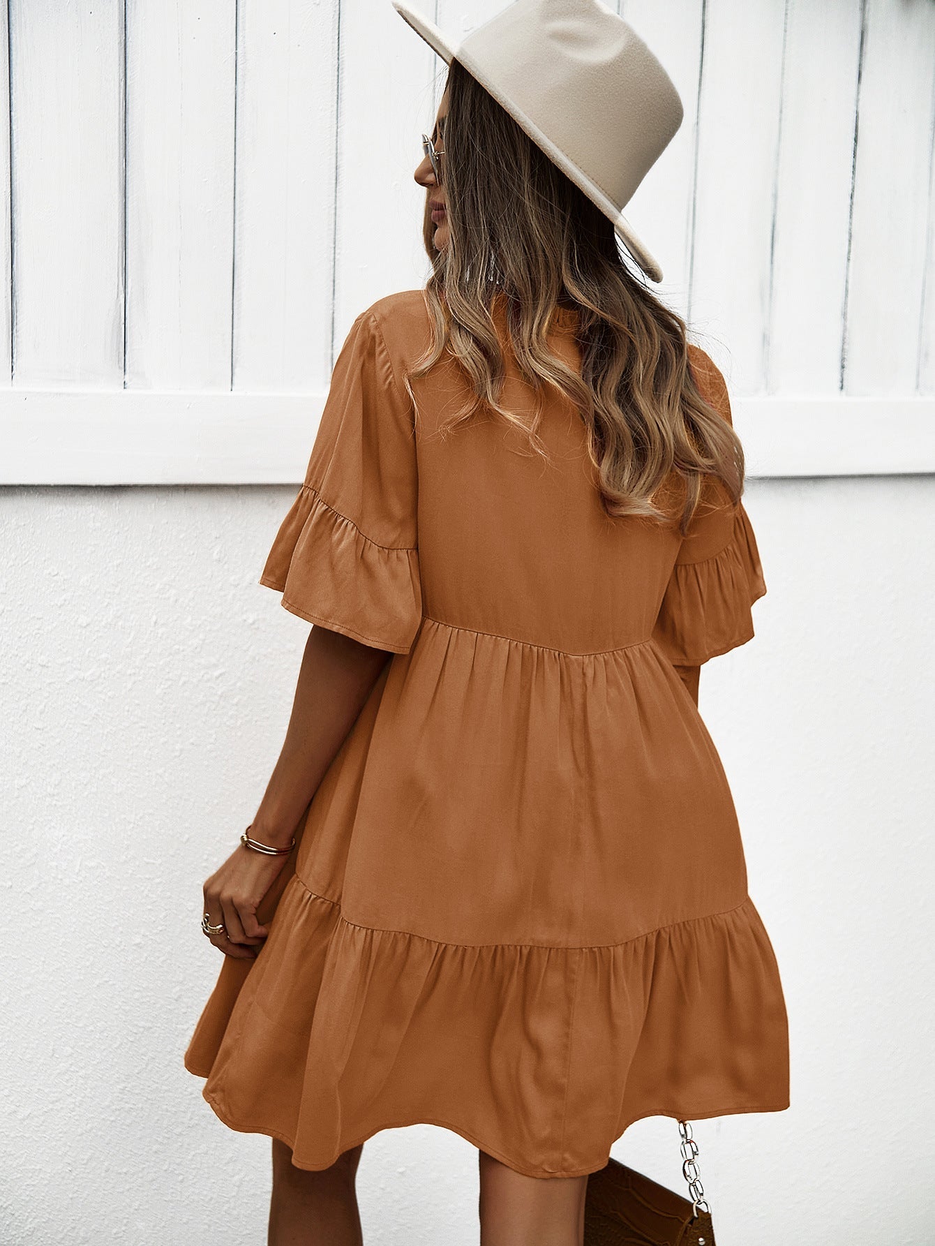 Solid Color Layered A-Line Dress