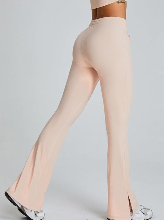 Pink Slit-Flared Butt-Lifting Drawstring Fitness Pants