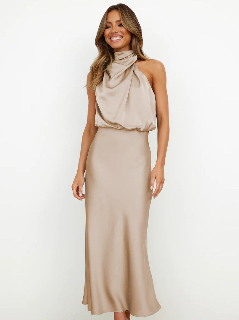 Elegant Halter Neck Satin Dress