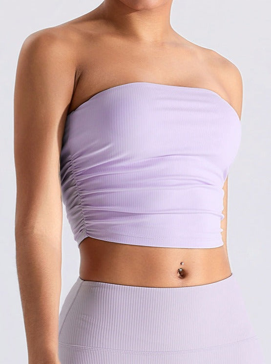 Purple Threaded Chest-Wrapped Slim Fitting Tube Top