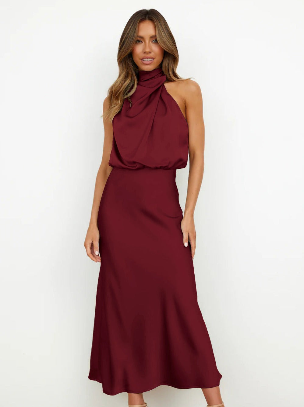 Elegant Halter Neck Satin Dress