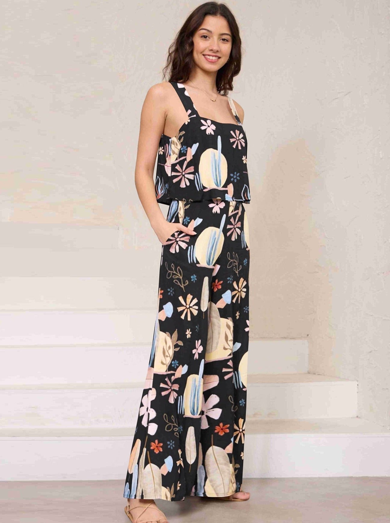 Two Piece Graphic Printed Sleeveless Shirt and Pants Set