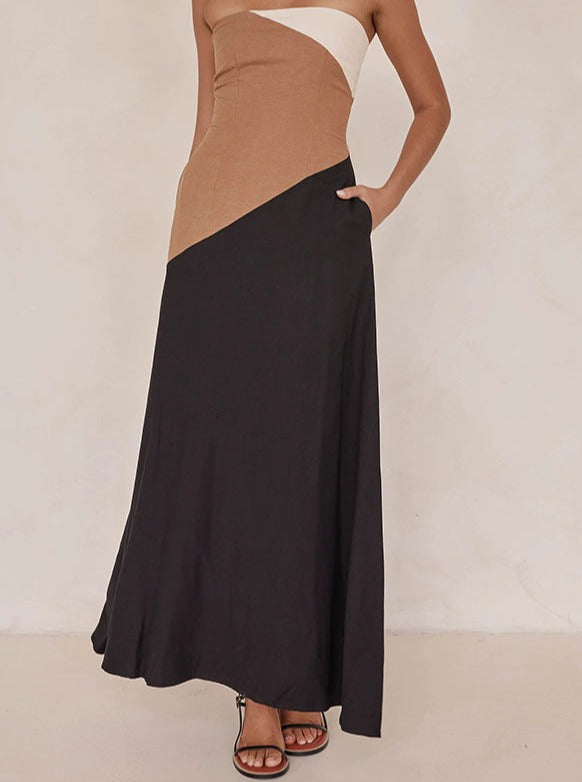 Maxikleid mit Tube-Top und Farbblockdesign 