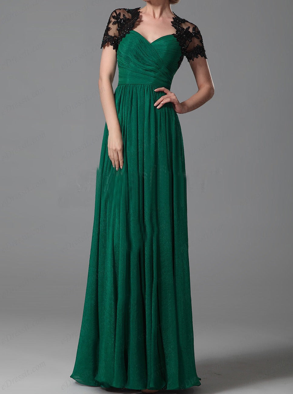 Elegante abito da sera plissettato verde 