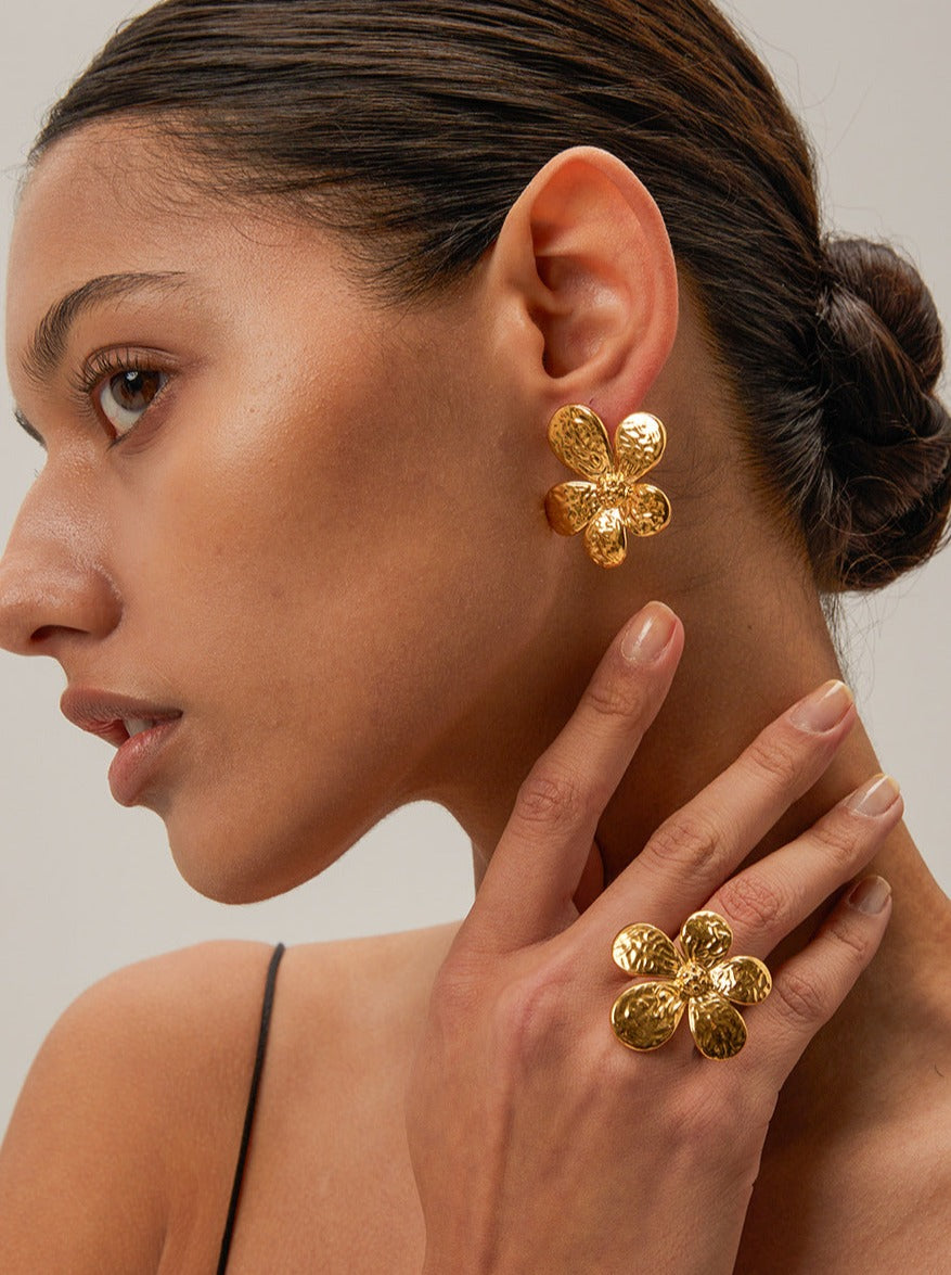 18K Gold Stainless Flower Earrings