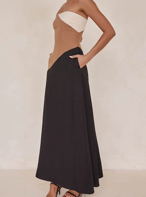 Maxikleid mit Tube-Top und Farbblockdesign 